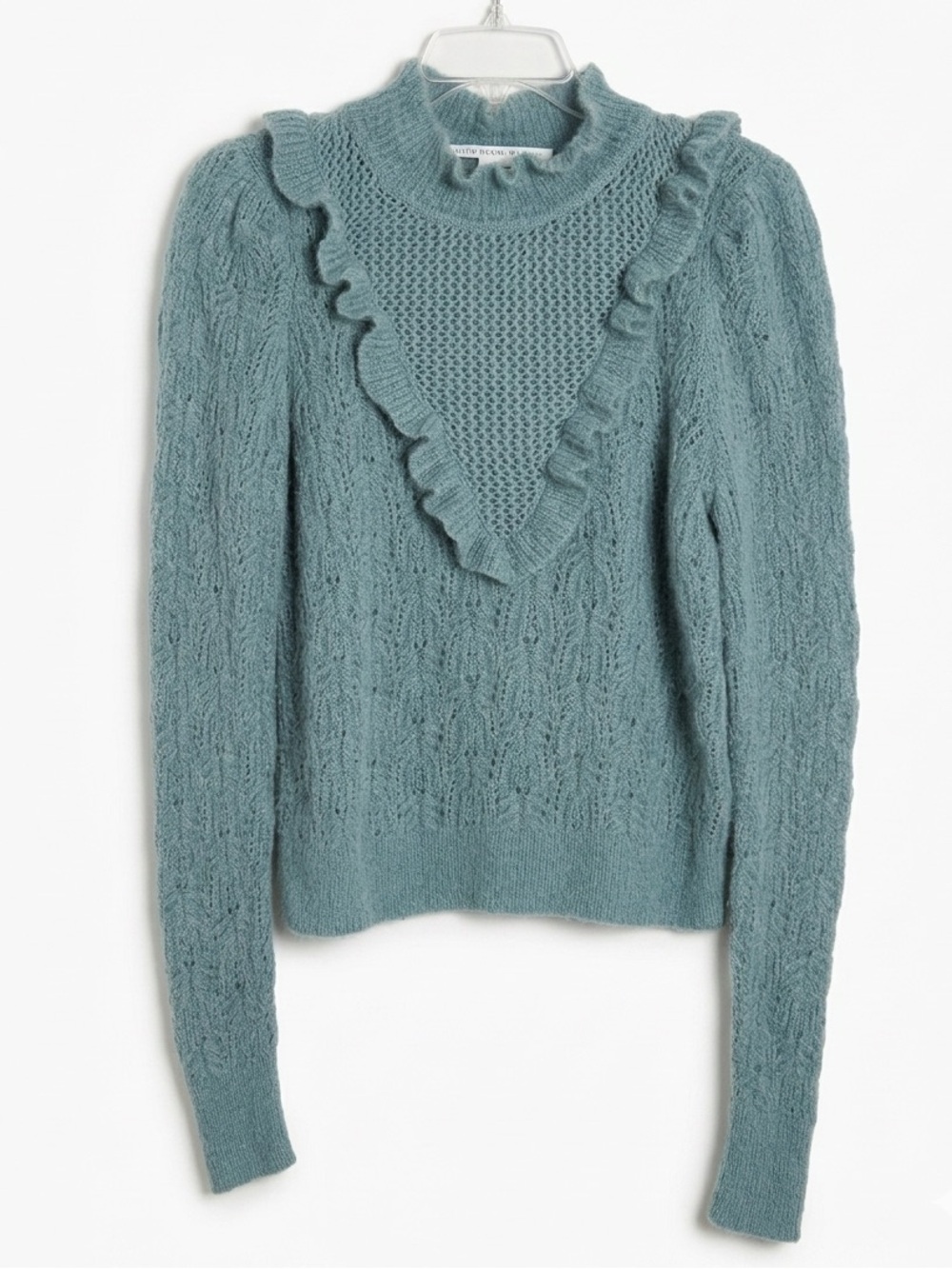 Veronica Beard Sorina Ruffle Alpaca Blend Sweater Sage Green Medium